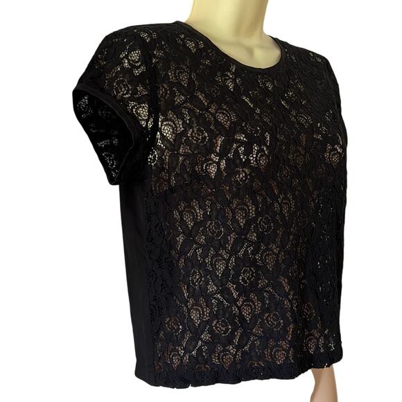 H&M Divided Size 4 Black Lace and Chiffon Blouse Cropped - Picture 2 of 8